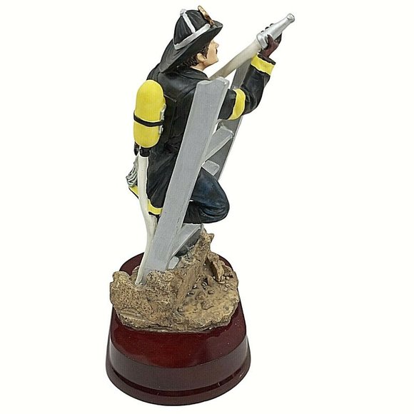 Vintage Our Designs Fireman Figurine Firefighter on Ladder with Hose Resin 12" - Picture 2 of 6